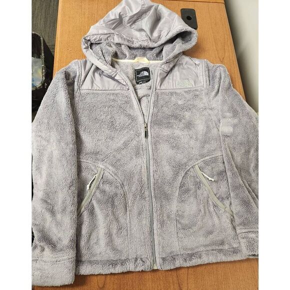 THE NORTH FACE WOMEN'S SILVER GRAY FULL ZIP FLEECE HOODED JACKET Sz SMALL - Picture 1 of 7